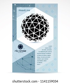 New technology theme booklet cover design, front page. Abstract geometric 3d faceted black and white object, modern digital technology and science theme vector illustration.
