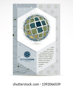New technology theme booklet cover design, front page. Abstract three-dimensional colorful shape, vector design element.