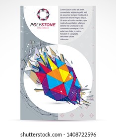 New technology theme booklet cover design, front page. Abstract three-dimensional colorful deformed shape, vector design element, explosion effect.