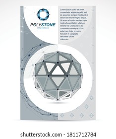 Nuevo diseño de portada de folletos de tecnología, portada. Resumen de objetos geométricos 3d de facetas en blanco y negro, tecnología digital moderna e ilustración de vectores de temas científicos.