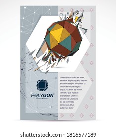 New technology theme booklet cover design, front page. Abstract three-dimensional colorful deformed shape, vector design element, explosion effect.