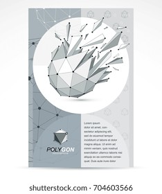 New technology theme booklet cover design, front page. Abstract asymmetric broken geometric 3d faceted black and white object, modern digital technology and science theme vector illustration.