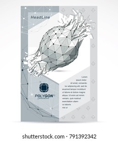 New technology theme booklet cover design, front page. Abstract asymmetric broken geometric 3d faceted black and white object, modern digital technology and science theme vector illustration.