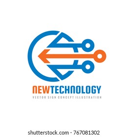 New technology - vector logo template for corporate identity. Abstract chip sign. Network, internet tech concept illustration. Arrow design element.