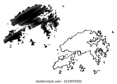 New Territories region (Hong Kong Special Administrative Region of the People's Republic of China, Hong Kong SAR) map vector illustration, scribble sketch New Territories map