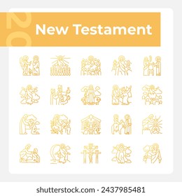 New testament gradient linear vector icons set. Life of Jesus Christ. Creed christian religion. Holy bible. Thin line contour symbol designs bundle. Isolated outline illustrations collection