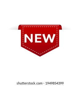 'New' text on red ribbon, banner, advertising. Vector illustration.