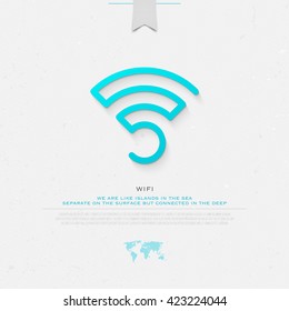 new thin line style wireless icon and wifi logo. isolated vector radio wave symbol. free internet connection zone sign. technology concept logotype with world map and banner template