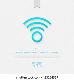 new thin line style wireless icon and wifi logo. isolated vector radio wave symbol. free internet connection zone sign. technology concept logotype with world map and banner template