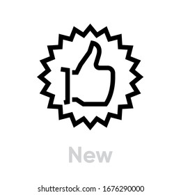 New thumb up down icon. Editable line vector. A palm gesture with a raised thumb is surrounded by a zigzag line. Single pictogram.