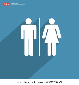 New toilet sign men and woman with shadow on blue vintage vector design