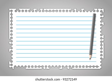 New torn paper note with line and pencil.