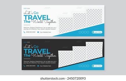 New tour travel agency social media facebook timeline cover design template, modern tourism marketing promotion web banner ads, clean creative business offer packages advertise Instagram post bundle