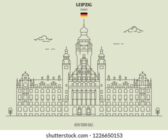 New Town Hall in Leipzig, Germany. Landmark icon in linear style