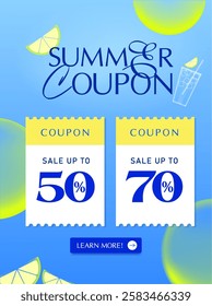 New Travel Summer Coupon banner template with coupon code, price off percentage isolated on gradient background. Summer gift voucher in vector illustration