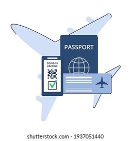 New travels after the pandemic. Green vaccination passport. Travel permit. Vector.