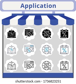 new trend application icon set. included calendar, online shop, internet icons. linear, filled, bicolor styles.