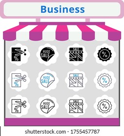 new trend business icon set. included sale, shop, voucher, discount icons. linear, filled, bicolor styles.