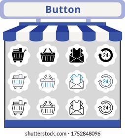 new trend button icon set. included newsletter, 24-hours, shopping cart, shopping-basket, shopping basket icons. linear, filled, bicolor styles.