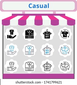 new trend casual icon set. included shirt, jacket icons. linear, filled, bicolor styles.