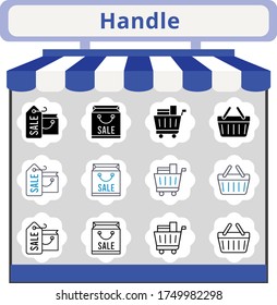 nuevo conjunto de iconos de control de tendencia. bolso de compras, carrito de compras, cesta de compras, iconos de la cesta de la compra. estilos lineales, llenos, bicolores.