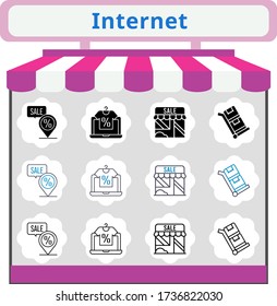 neue Trend Internet Icon Set. eingeschlossen Online-Shop, Shop, Platzhalter, Trolley Icons. linear, gefüllt, bicolor Stile.