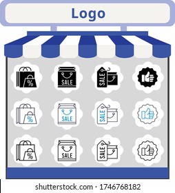 nuevo conjunto de iconos de logotipo de tendencia. bolso de compra incluido, como íconos. estilos lineales, llenos, bicolores.