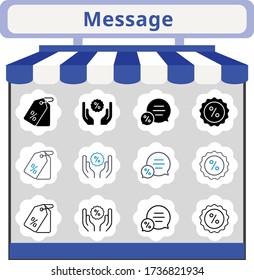 new trend message icon set. included chat, price tag, discount icons. linear, filled, bicolor styles.