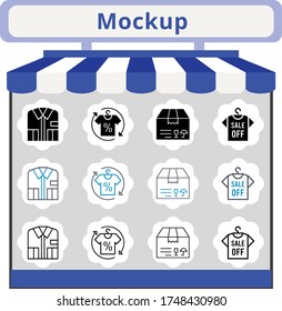 new trend mockup icon set. included shirt, package icons. linear, filled, bicolor styles.