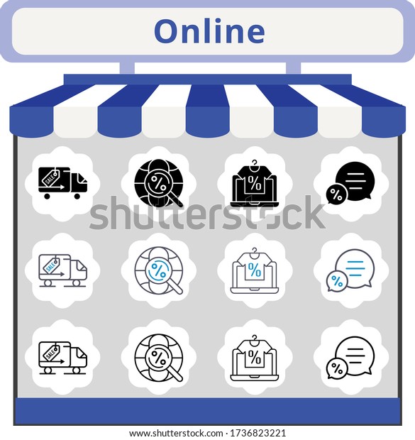 new trend\
online icon set. included online shop, chat, delivery truck,\
internet icons. linear, filled, bicolor\
styles.