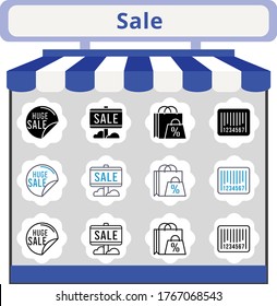 new trend sale icon set. included shopping bag, sale, barcode icons. linear, filled, bicolor styles.