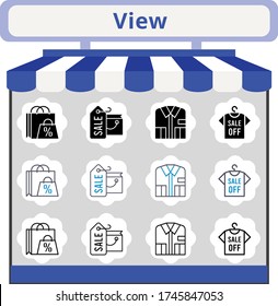 neue Symbol-Einstellung für die Trendansicht. inklusive Einkaufstasche, Shirt Icons. linear, gefüllt, bicolor Stile.