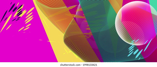 Nuevo fondo abstracto de tendencia para web o banner Líneas neón sobre fondo azul brillante multicolor gradientes de banner geométrico colorido de abstracto