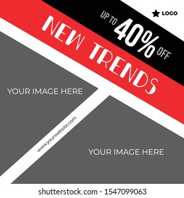 New trends post with red strip shape
social media template to promote your brand and advertise on different social media channels. Show sale, offers and discount with these creative designs