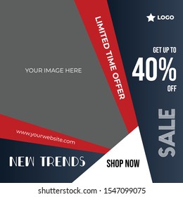 New trends post template with slant stripes design social media template to promote your brand and advertise on different social media channels. Show sale, offers and discount with this design.