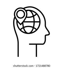 Nuevo vector de icono plano de moda dentro de la cabeza con la ilustración de símbolo mundial.