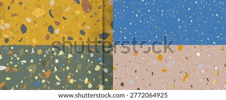 New trendy interior set seamless terrazzo patterns. Pattern for ceramics, marble, natural stone. Vector stock illustration of textured shapes in vibrant colors