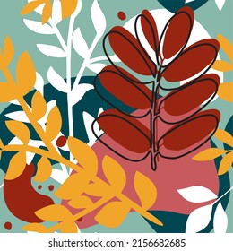 New trendy seamless pattern in botanical style . All patterns are vector, scalable, editable and high-resolution for web and print use.