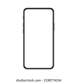 New trendy version of black thin frame notch display smartphone with blank white screen. Realistic phone mockup for any project vector illustration.