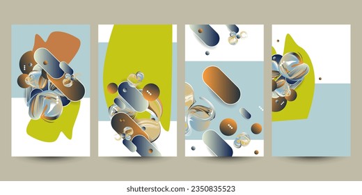 Nuevo año de moda Colores geométricos Set Resumen 3D eps 10. Fondo de gradiente abstracto líquido y flotante Risoprint. diseño vectorial
