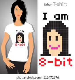 New T-shirt design with 8-bit illustration