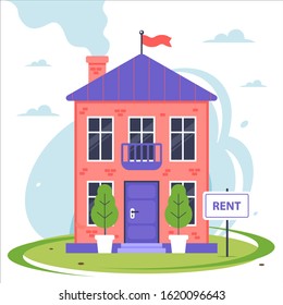 new two-story house for rent. flat vector illustration.