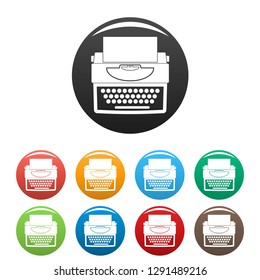 New typewriter icons set 9 color vector isolated on white for any design