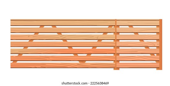 New unpainted wooden fence made of boards and picket fence. Boards are nailed horizontally. Isolated on white background Vector