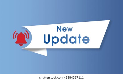 Nueva alerta de actualización con el icono del timbre y el texto en el fondo azul. Signo de actualización para cualquier software, hardware o sistema de tecnología. Actualización o actualización de la ilustración del vector web del concepto.