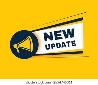 New update banner element with megaphone. vector design flat type.