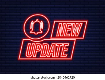 New update banner in modern style. Neon icon. Web design. Vector stock illustration.