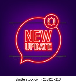 New update banner in modern style. Neon icon. Web design. Vector stock illustration