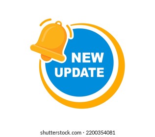 New update banner with notification bell. New update available notification. Reminder for new update for system software, web and app. Vector illustration.