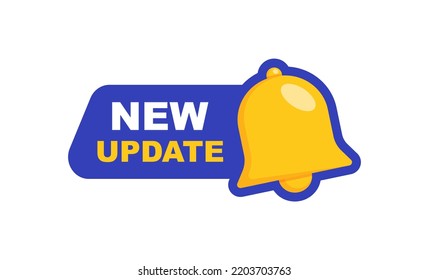 New update banner with notification bell. New update available notification. Reminder for new update for system software, web and app. Vector illustration. 